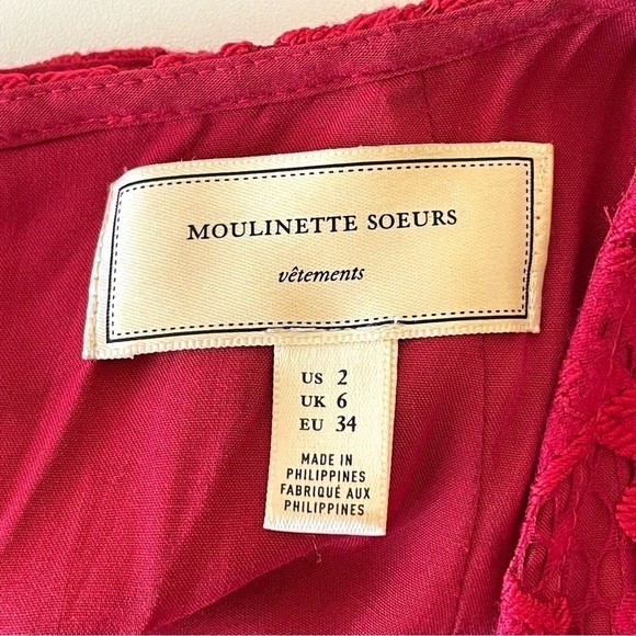 Anthropologie Moulinette Soeurs Jaeda Wide Leg Lace Jumpsuit Red 2 - Picture 14 of 16